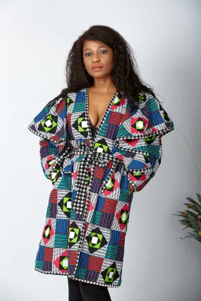 New In Ruffle Sleeve African Print Midi Jacket - Habib