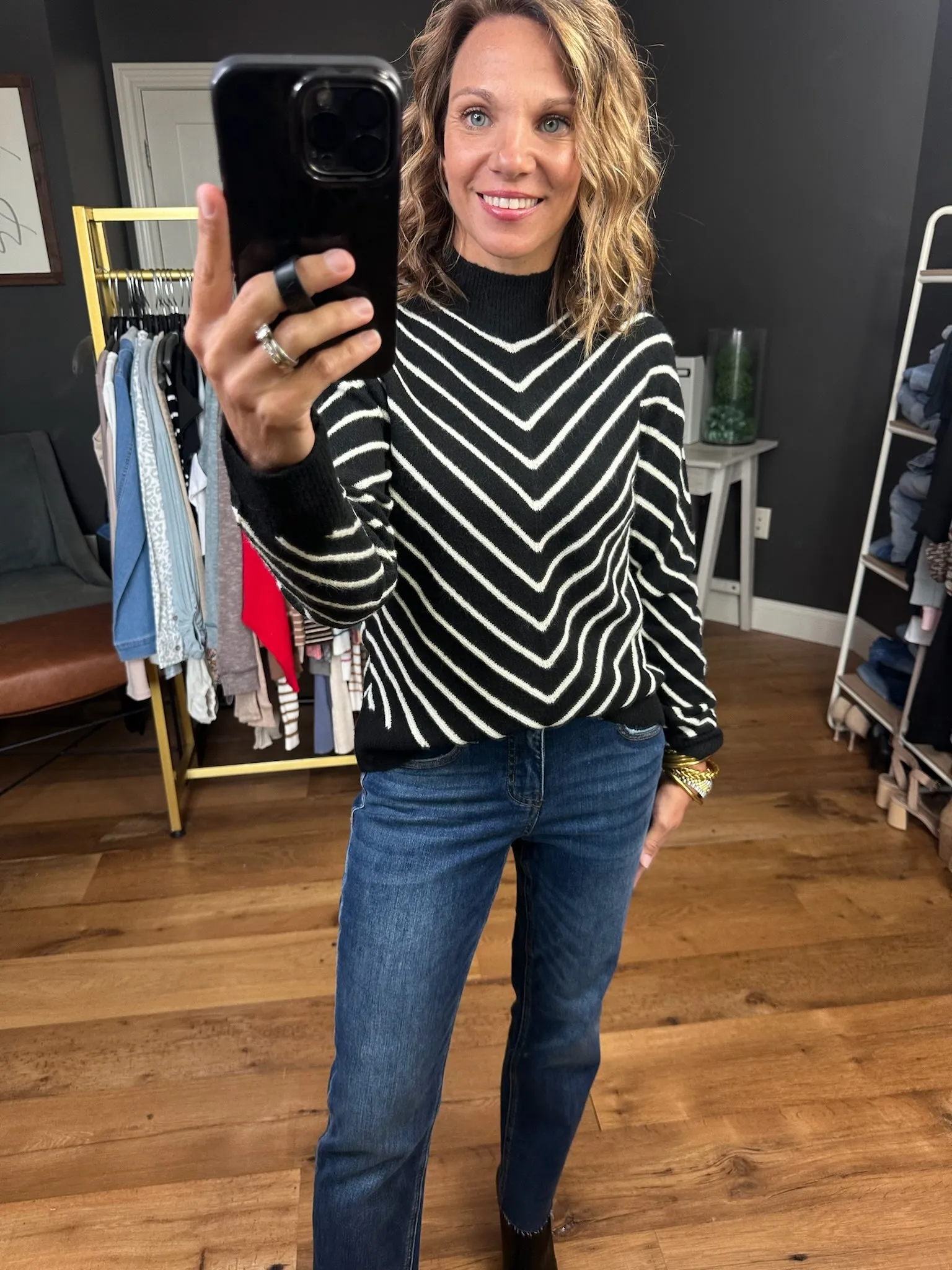 No Matter What Striped Mock-Neck Sweater - Black