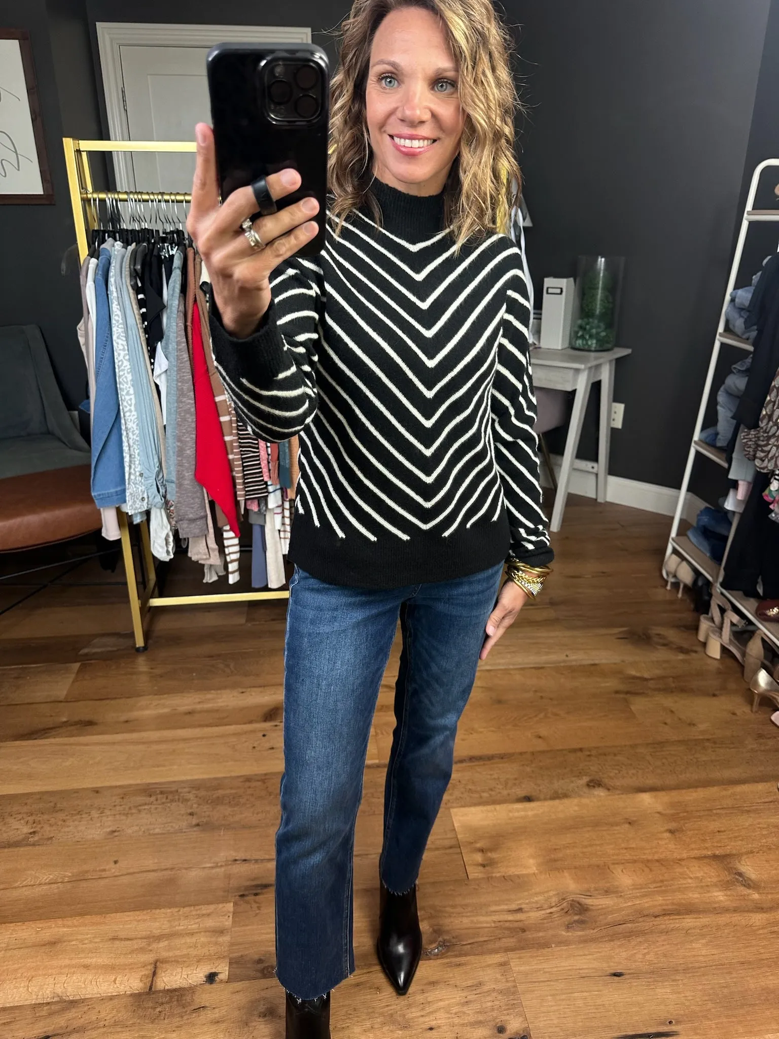 No Matter What Striped Mock-Neck Sweater - Black