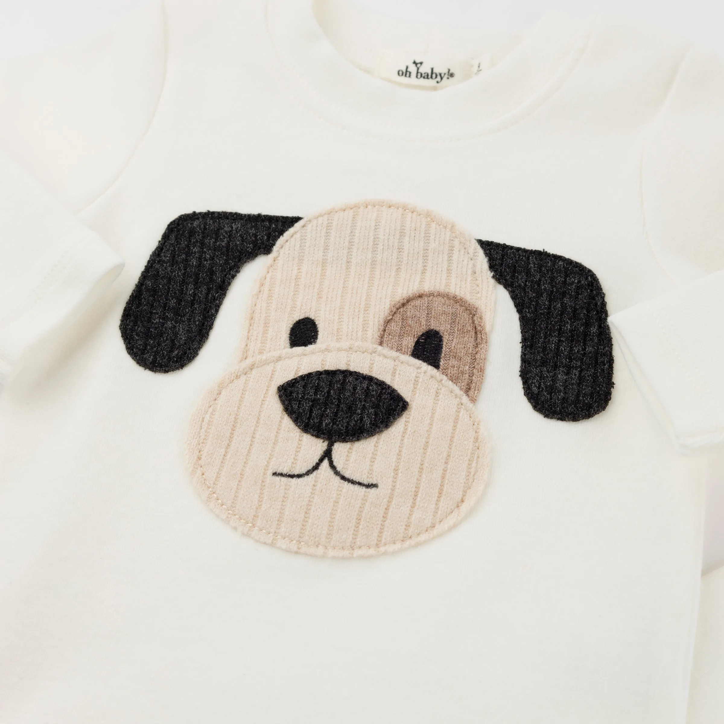 oh baby! Two Piece Set - Puppy Face Applique - Cream