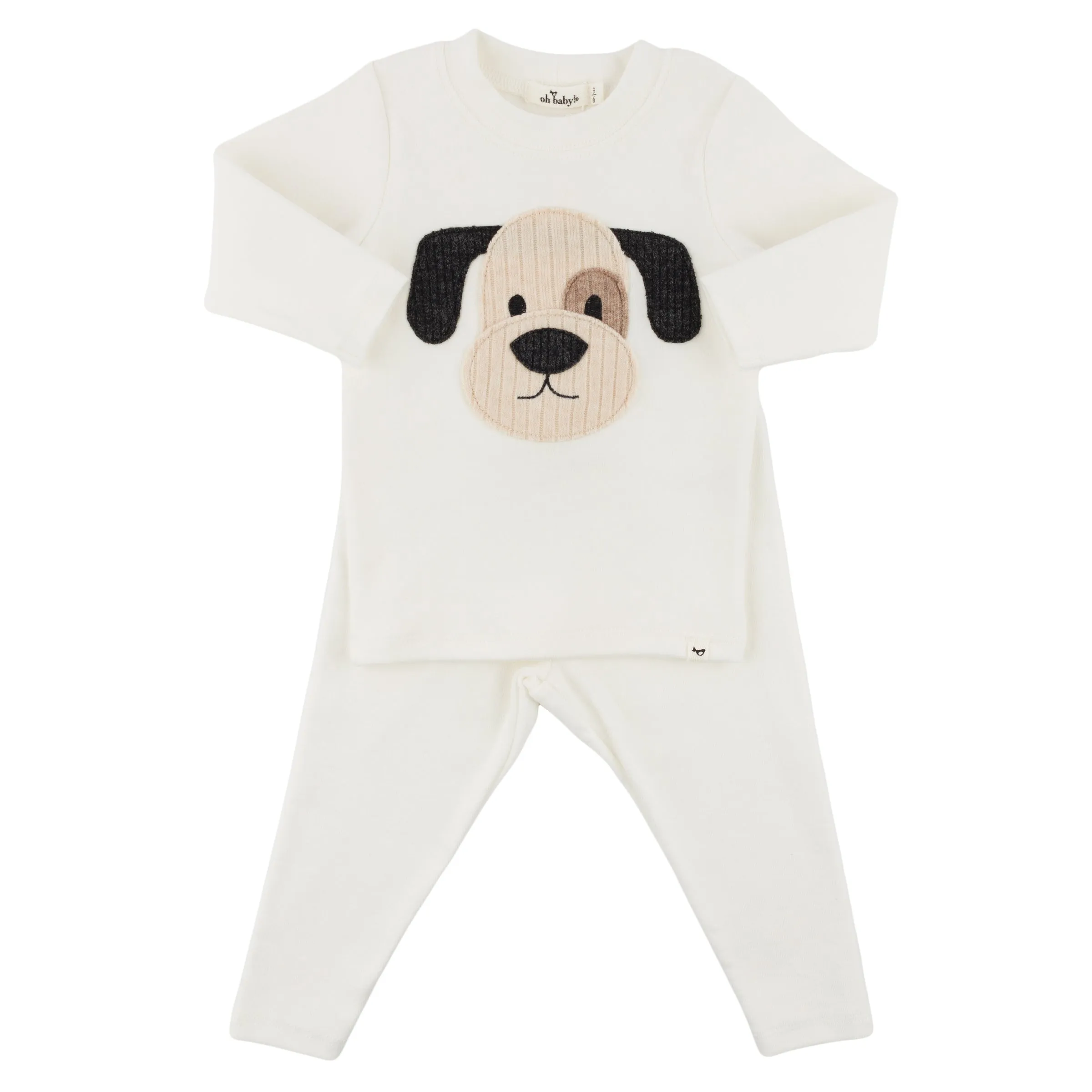 oh baby! Two Piece Set - Puppy Face Applique - Cream