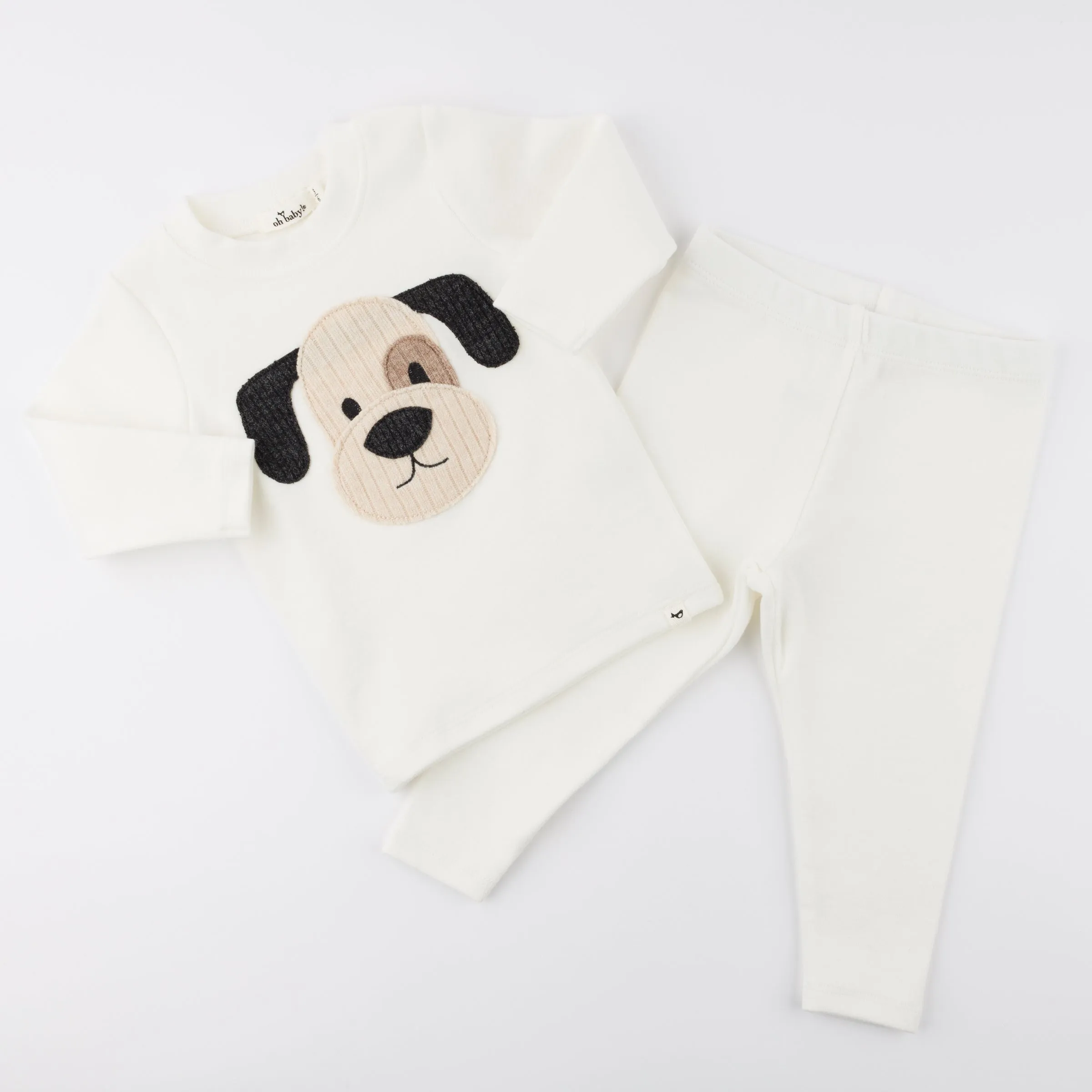 oh baby! Two Piece Set - Puppy Face Applique - Cream