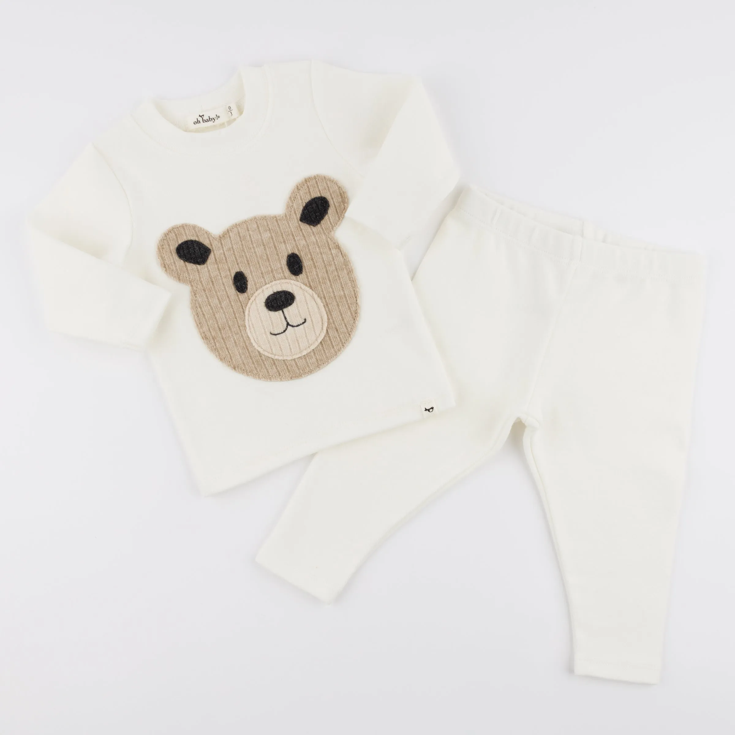 oh baby! Two Piece Set - Round Teddy Bear Face - Cream