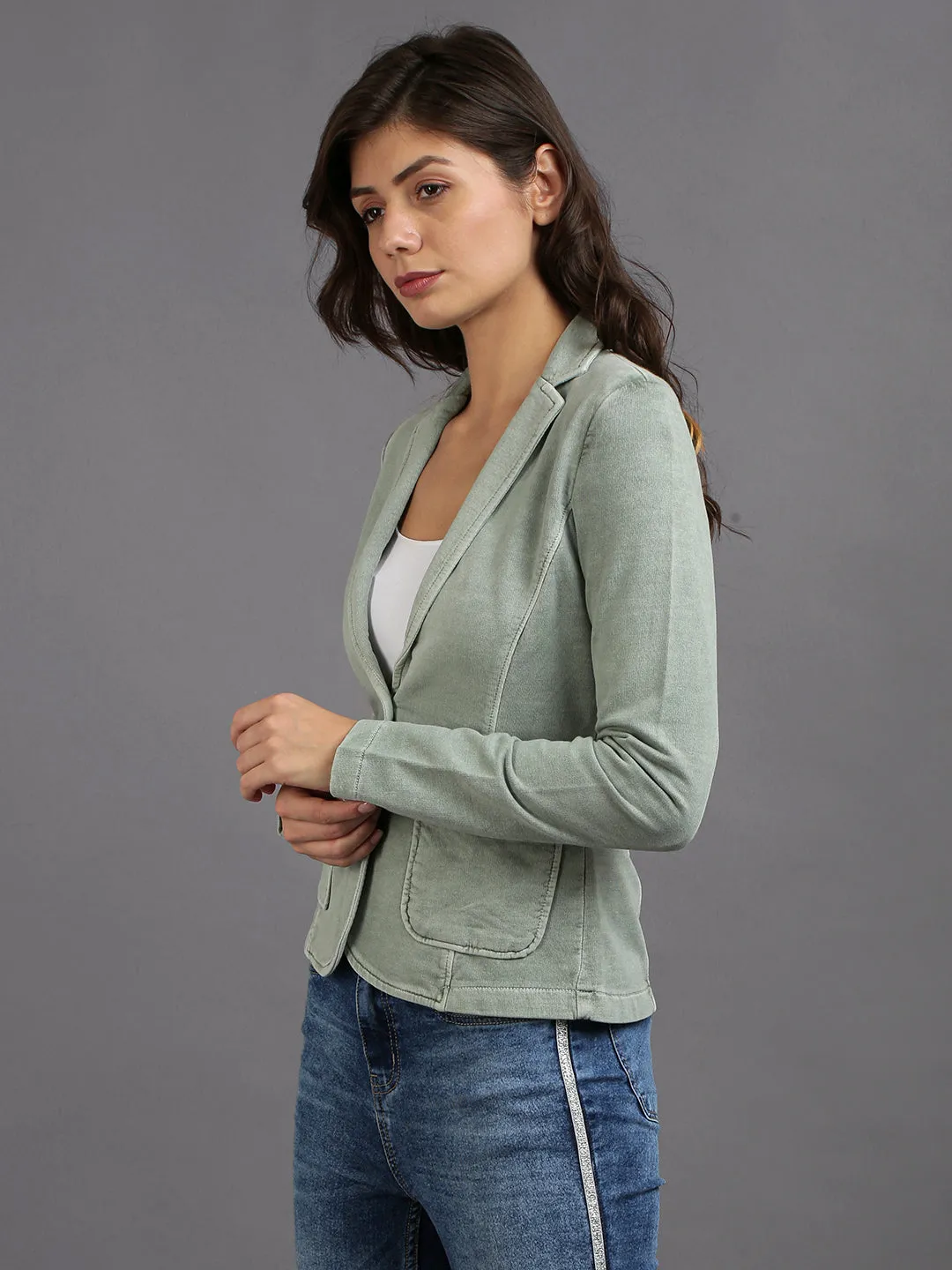 Olive Green Full Sleeve Solid Women Jacket