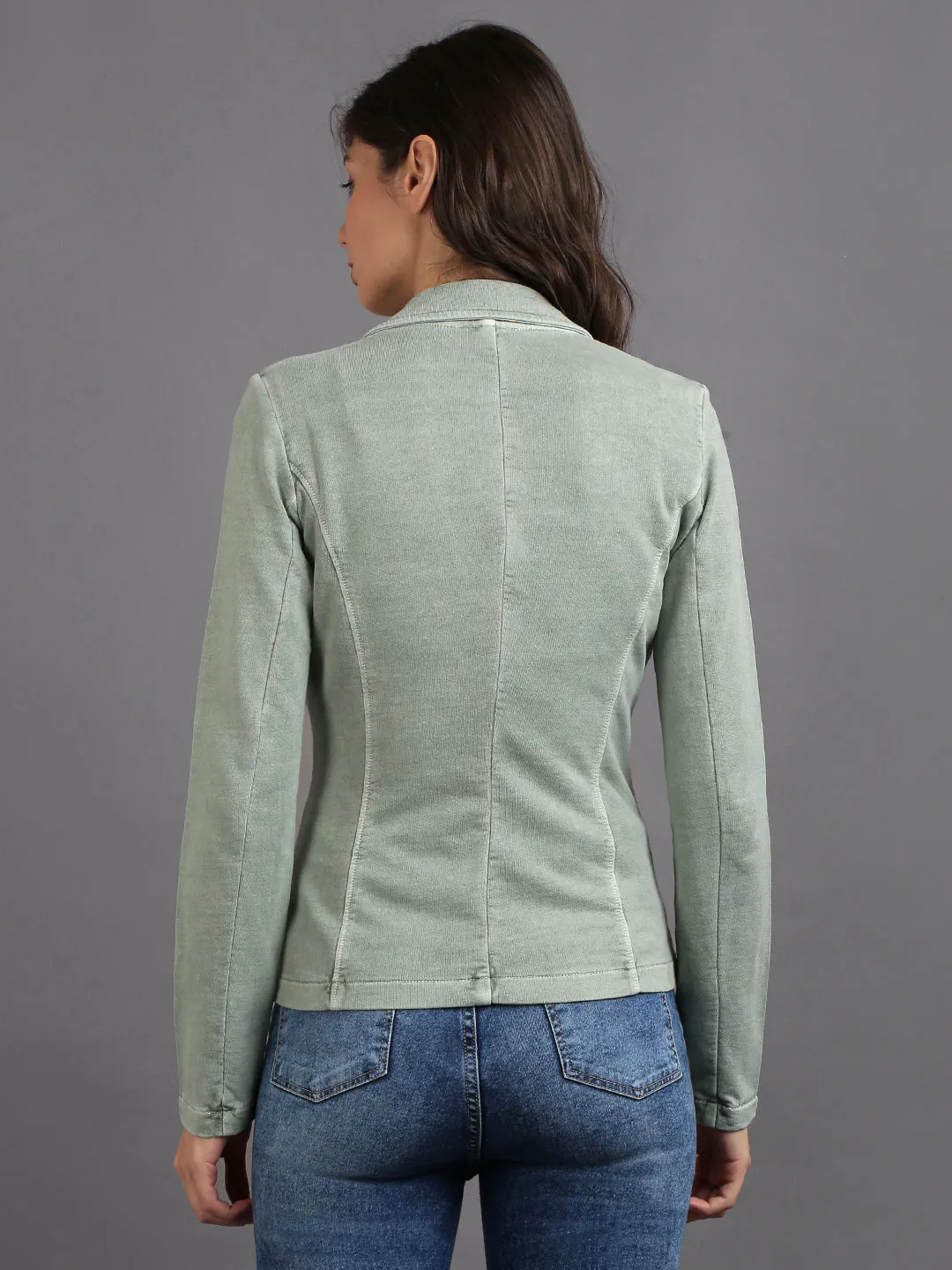 Olive Green Full Sleeve Solid Women Jacket