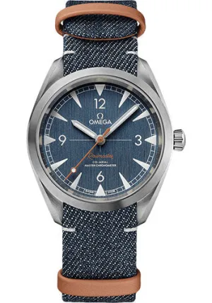 Omega Seamaster Railmaster Omega Co-Axial Master Chronometer Watch - 40 mm Steel Case - Vertically Brushed Blue Jeans Dial - Blue Denim And Leather Nato Strap - 220.12.40.20.03.001