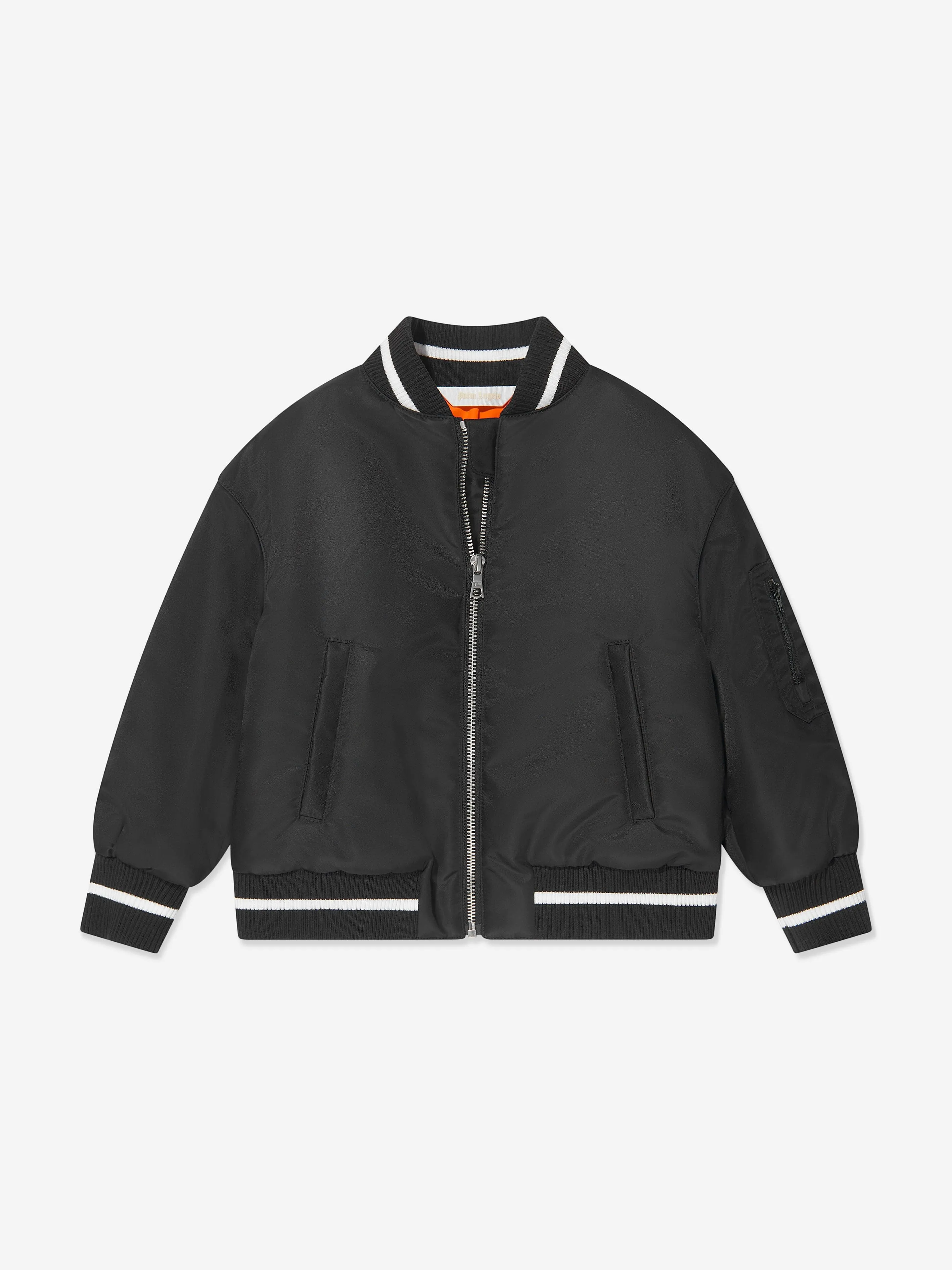 Palm Angels Boys Curved Logo Bomber Jacket in Black