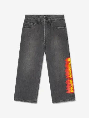 Palm Angels Boys Flames Logo Jeans in Black