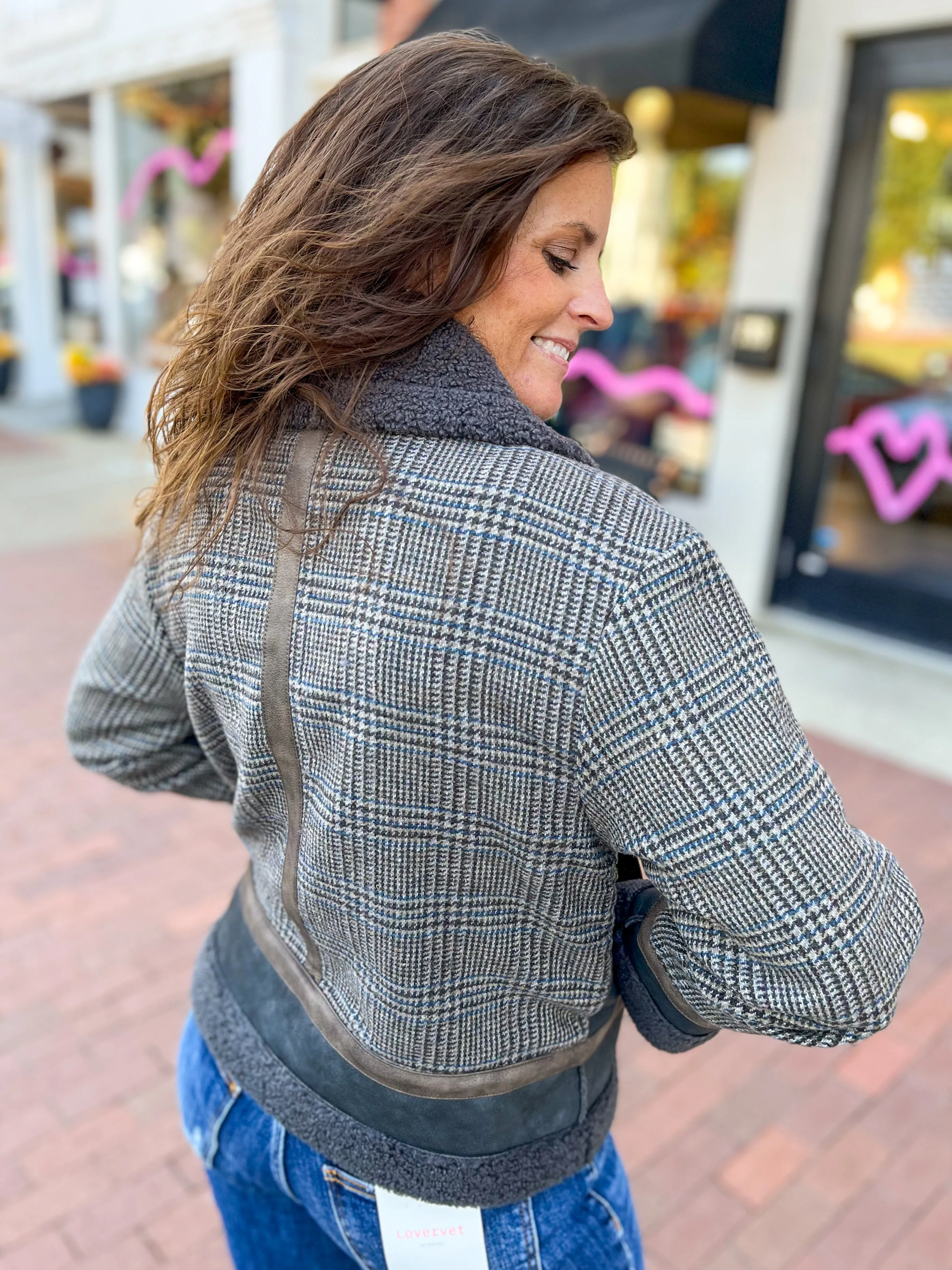 Plaid Contrast Bomber Jacket