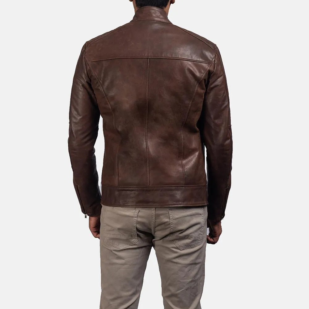 Premium Brown Cowhide Leather Biker Jacket