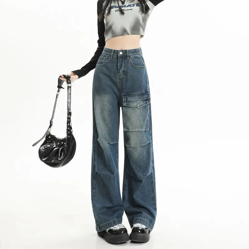 Punk Grunge Streetwear High Waist Wide Leg Jeans with Pockets