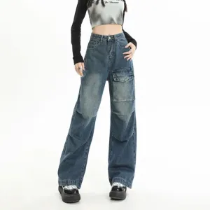 Punk Grunge Streetwear High Waist Wide Leg Jeans with Pockets