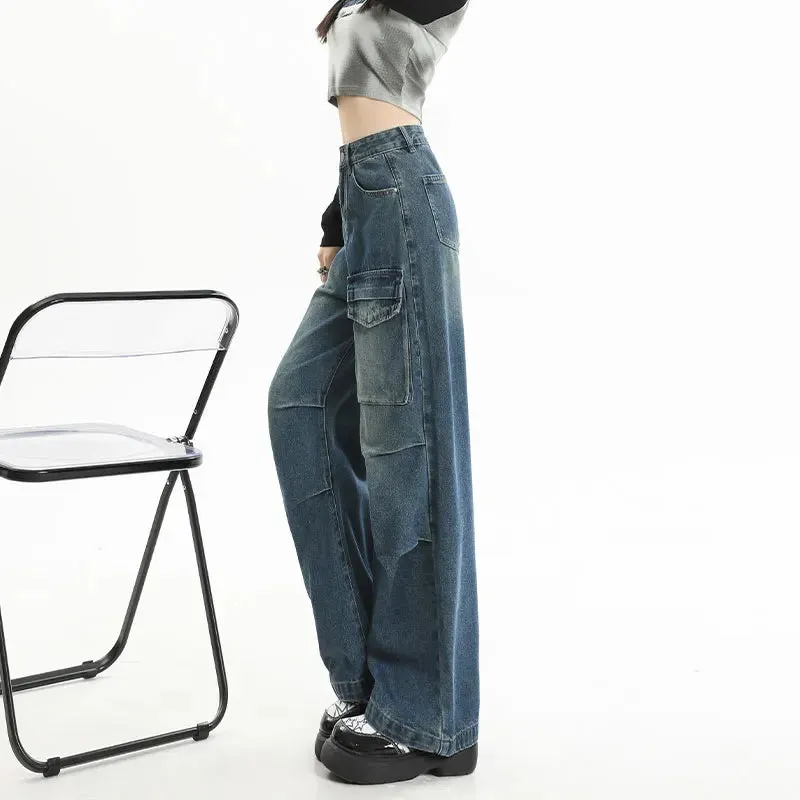 Punk Grunge Streetwear High Waist Wide Leg Jeans with Pockets