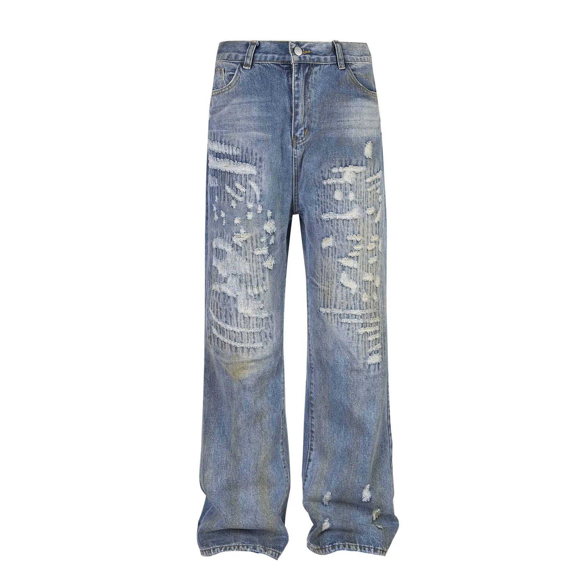 Punk Make Old Ripped Letter Denim Trousers Men