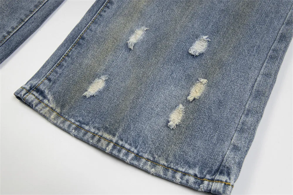 Punk Make Old Ripped Letter Denim Trousers Men