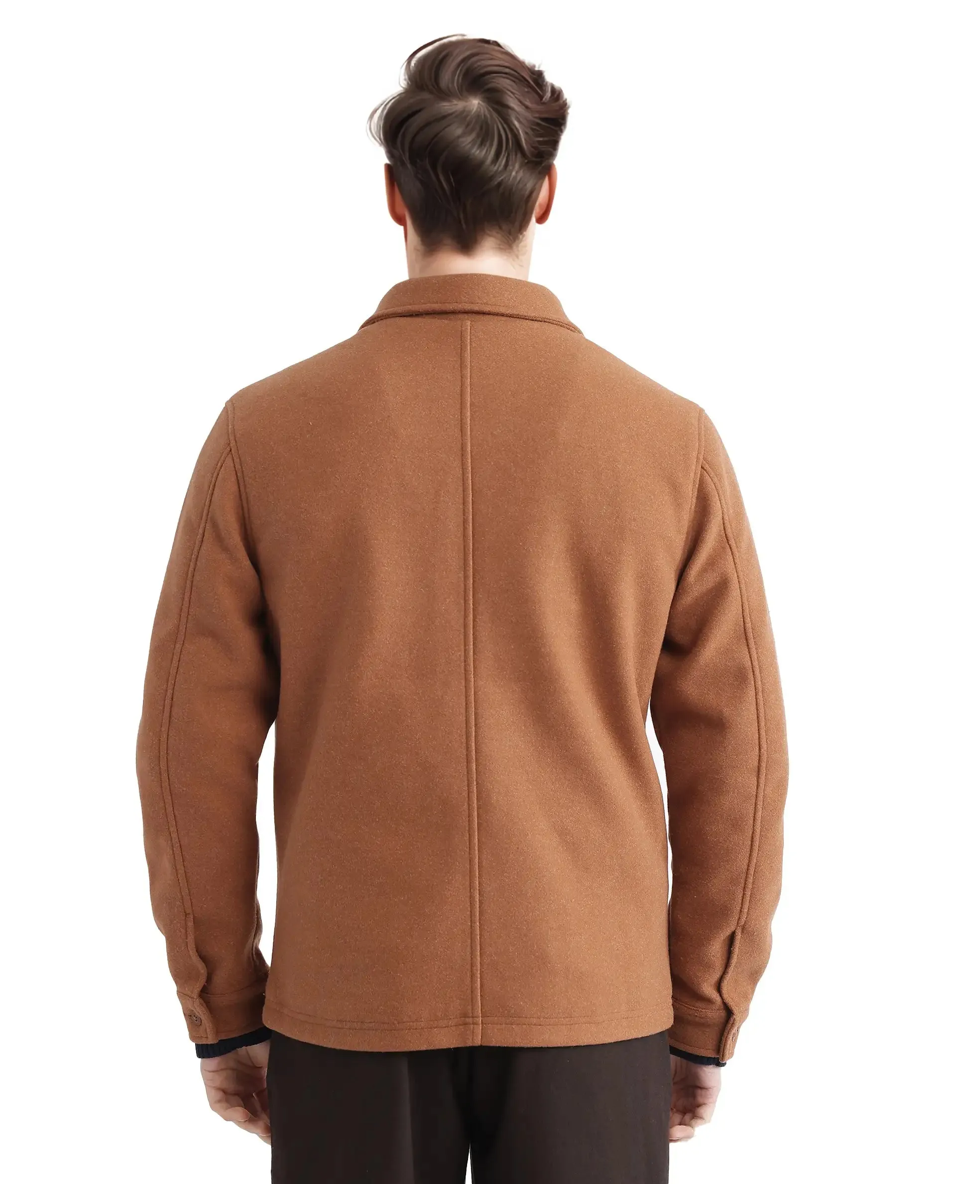 Rare Rabbit Men Tweeder-2 Brown Poly Rayon Fabric Full Sleeve Collared Neck Zipper Closure Relaxed Fit Plain Jacket