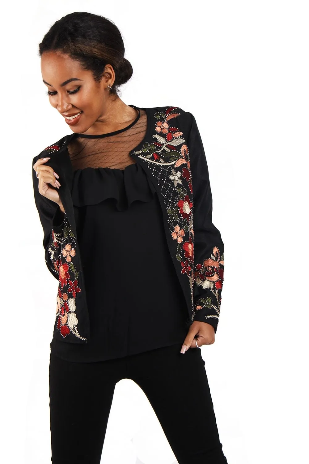 Red Embroidered Floral Design Jacket