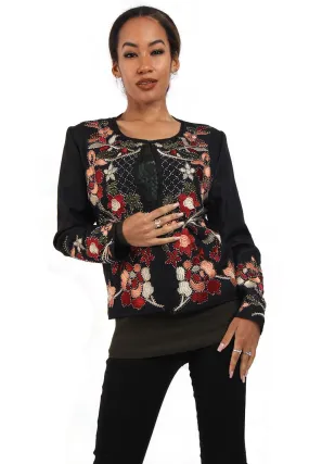 Red Embroidered Floral Design Jacket