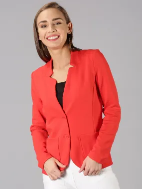 Red Full Sleeve Solid Women Jacket