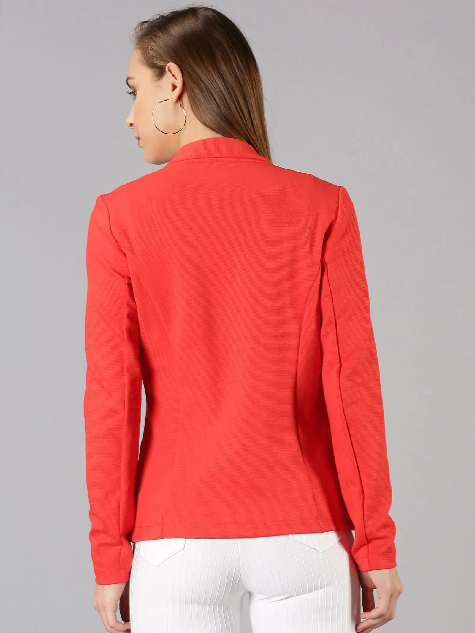 Red Full Sleeve Solid Women Jacket