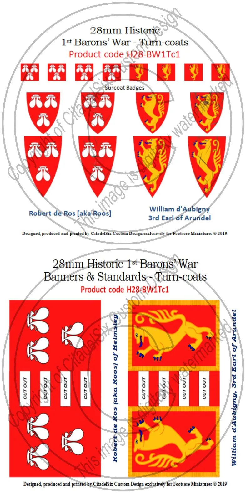 Robert de Ros (aka Roos) & William d'Aubigny, Banners   Decals