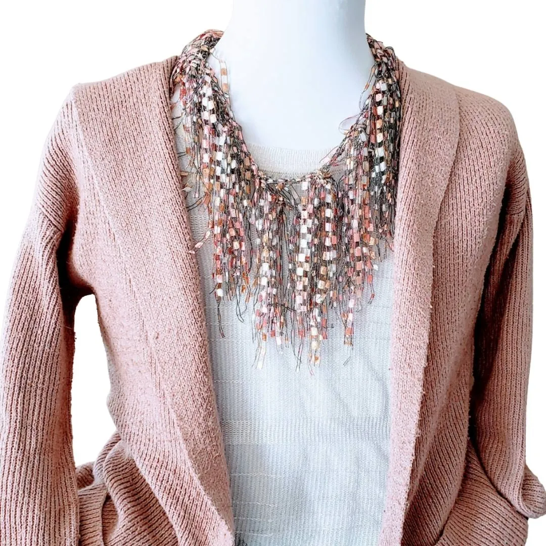 Rose Tan Bundle - Scarf and Beaded Statement Necklace