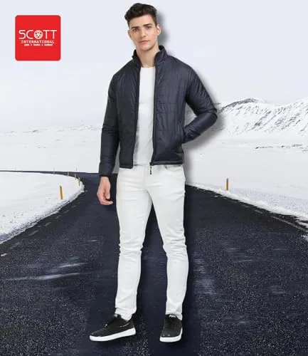 Scott International Men 's Quilted Puffer Jacket - Lightweight, Water Repellant, Elastic Cuffs, Zipped Pockets, Casual Winter Jacket - Stylish Outerwear for Men (SS23_TWRAP-JKT-BU_L, Black, L)