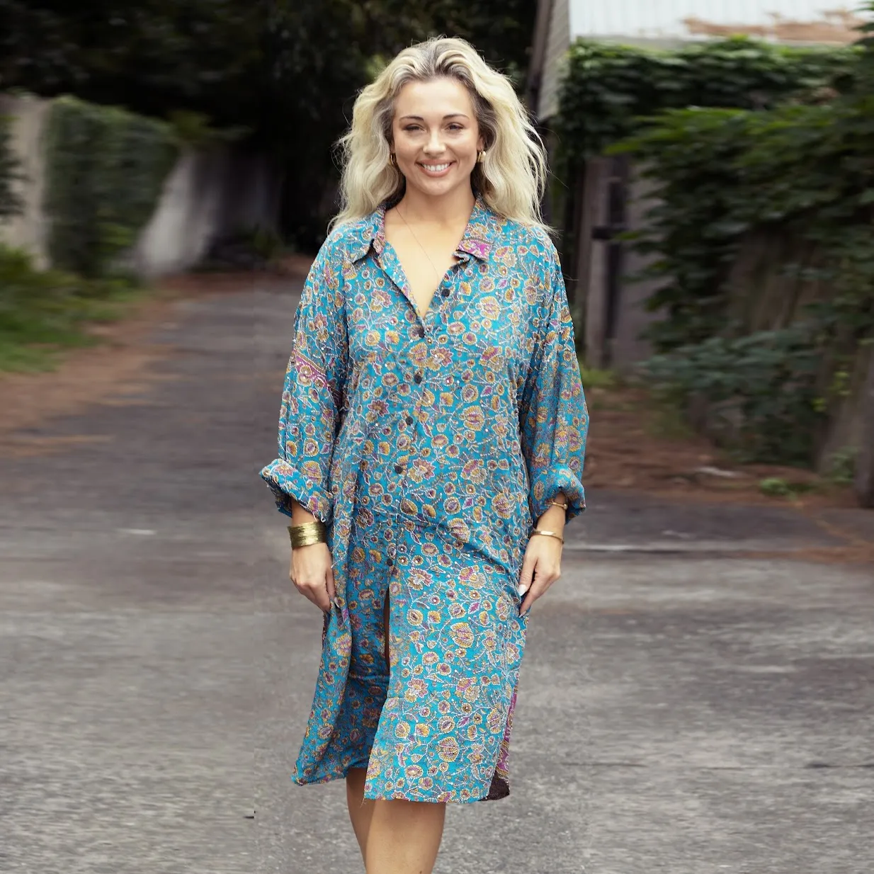 Silk Shirt Dress – Sky