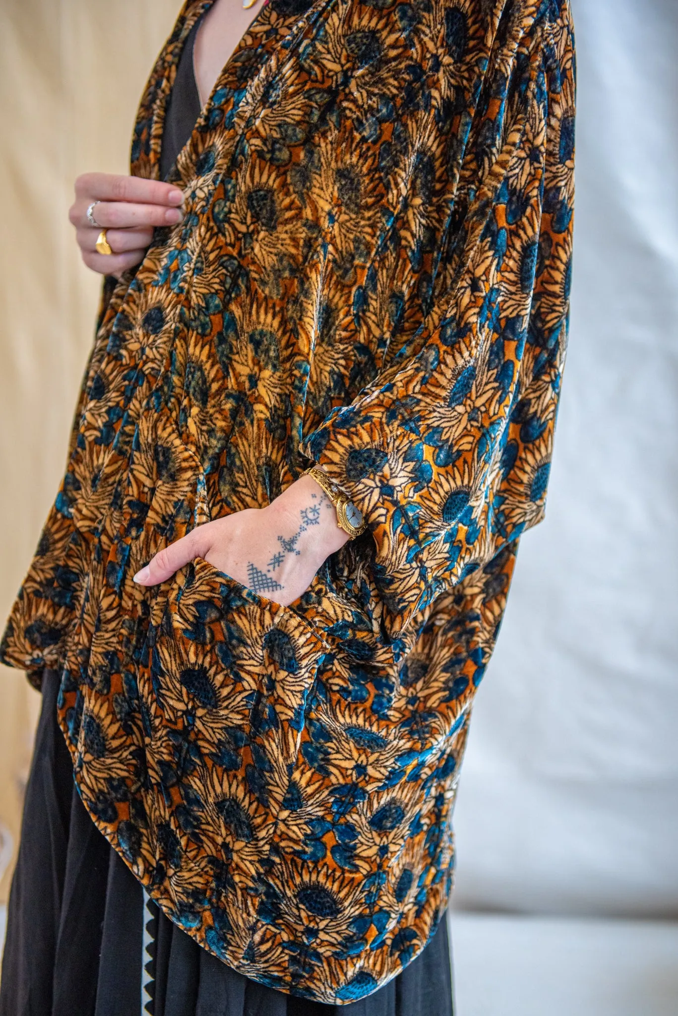 Silk Velvet Kimono Jacket - Sunflower