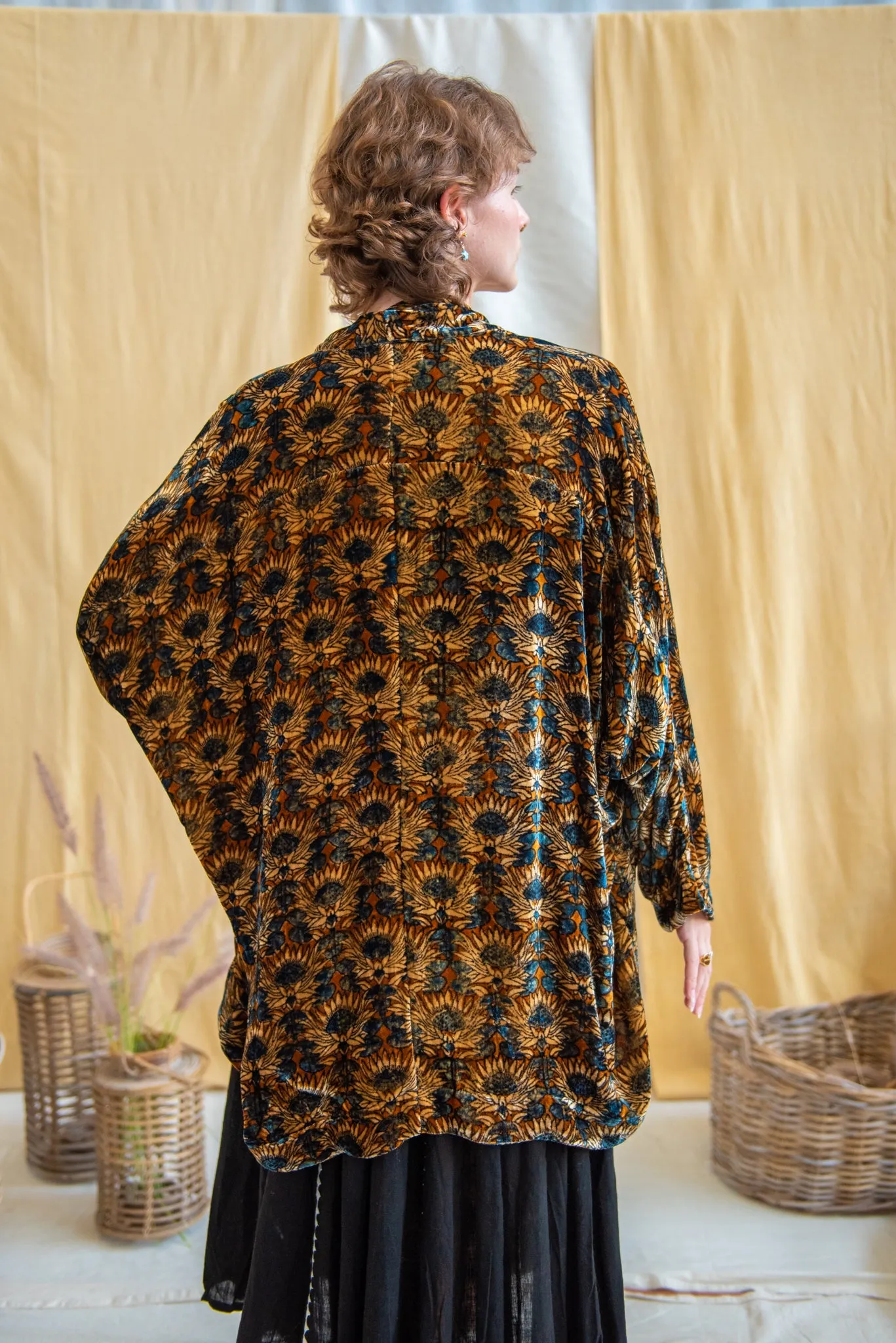 Silk Velvet Kimono Jacket - Sunflower