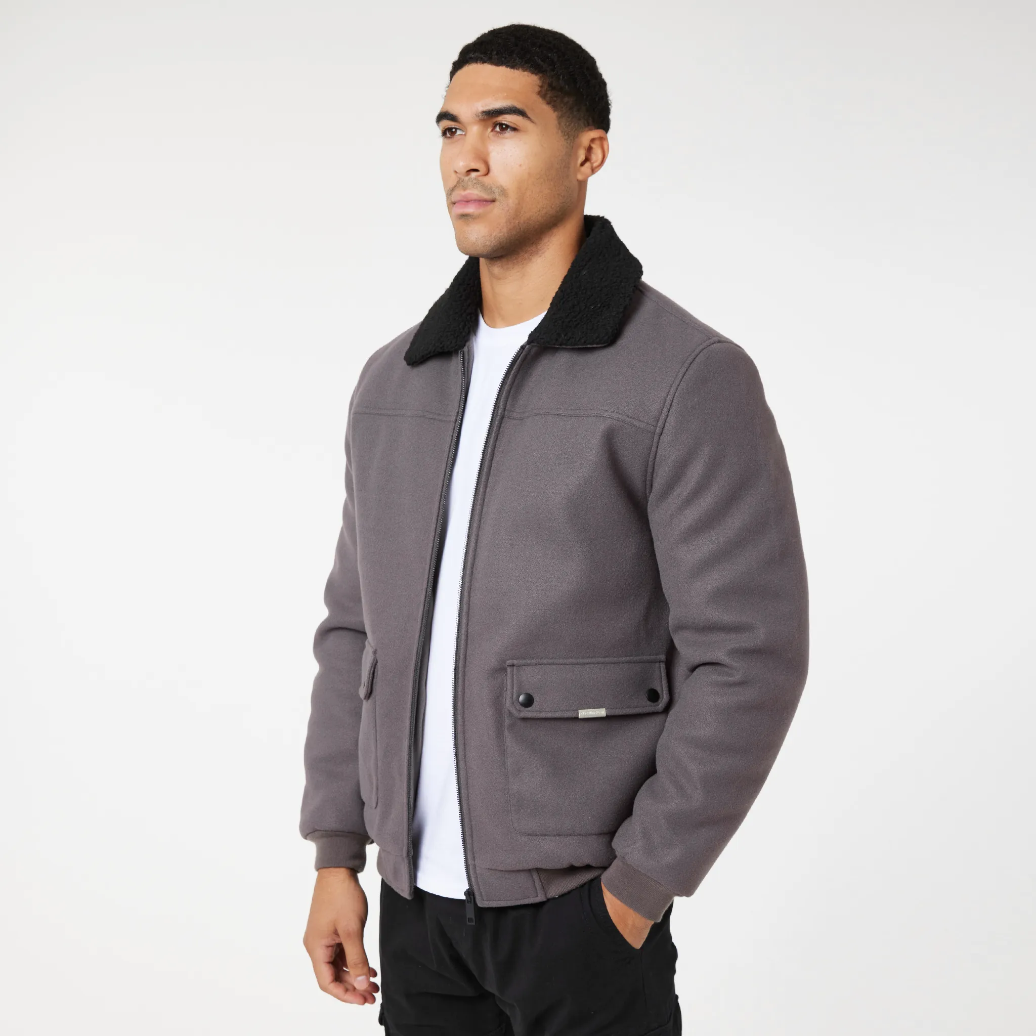 Smart Faux Wool Jacket | Charcoal