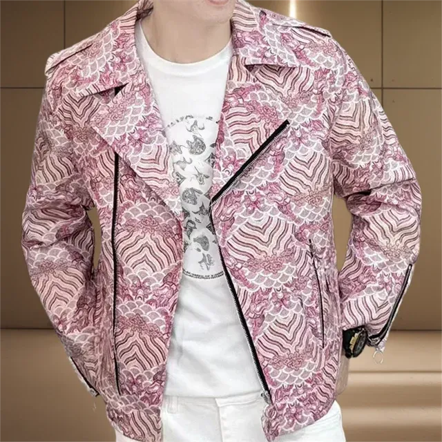 Solid Geometric Pattern Motorcycle Jacket