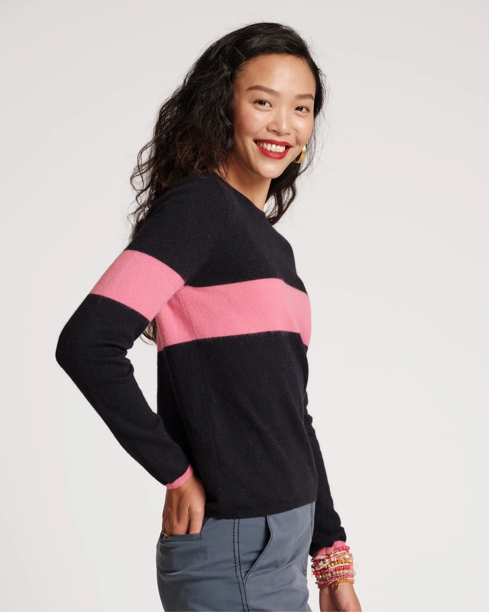 Spencer Crewneck Sweater Navy Pink