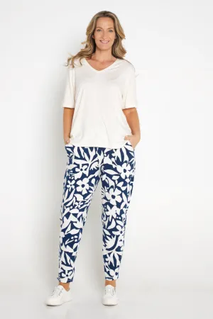 Stencil Floral Pants - Naval Blue Floral