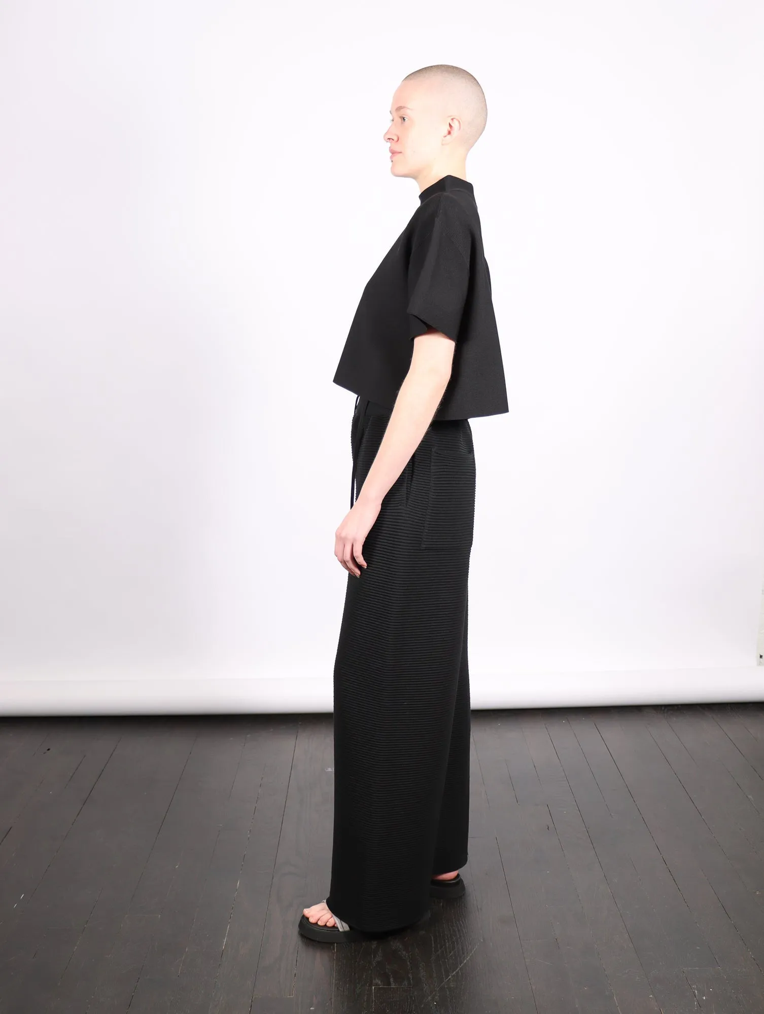 Stratum Wide Straight Pants in Black by CFCL