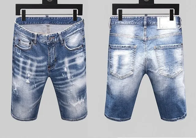 Summer Style New Famous Brand Italy Jeans Mens Slim Short Jeans Men Denim Trousers Zipper Stripe Hole Blue Hole Shorts Jeans