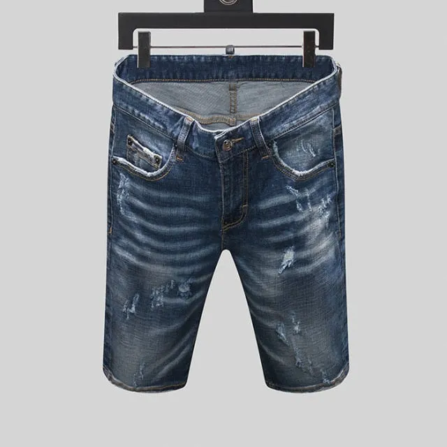 Summer Style New Famous Brand Italy Jeans Mens Slim Short Jeans Men Denim Trousers Zipper Stripe Hole Blue Hole Shorts Jeans