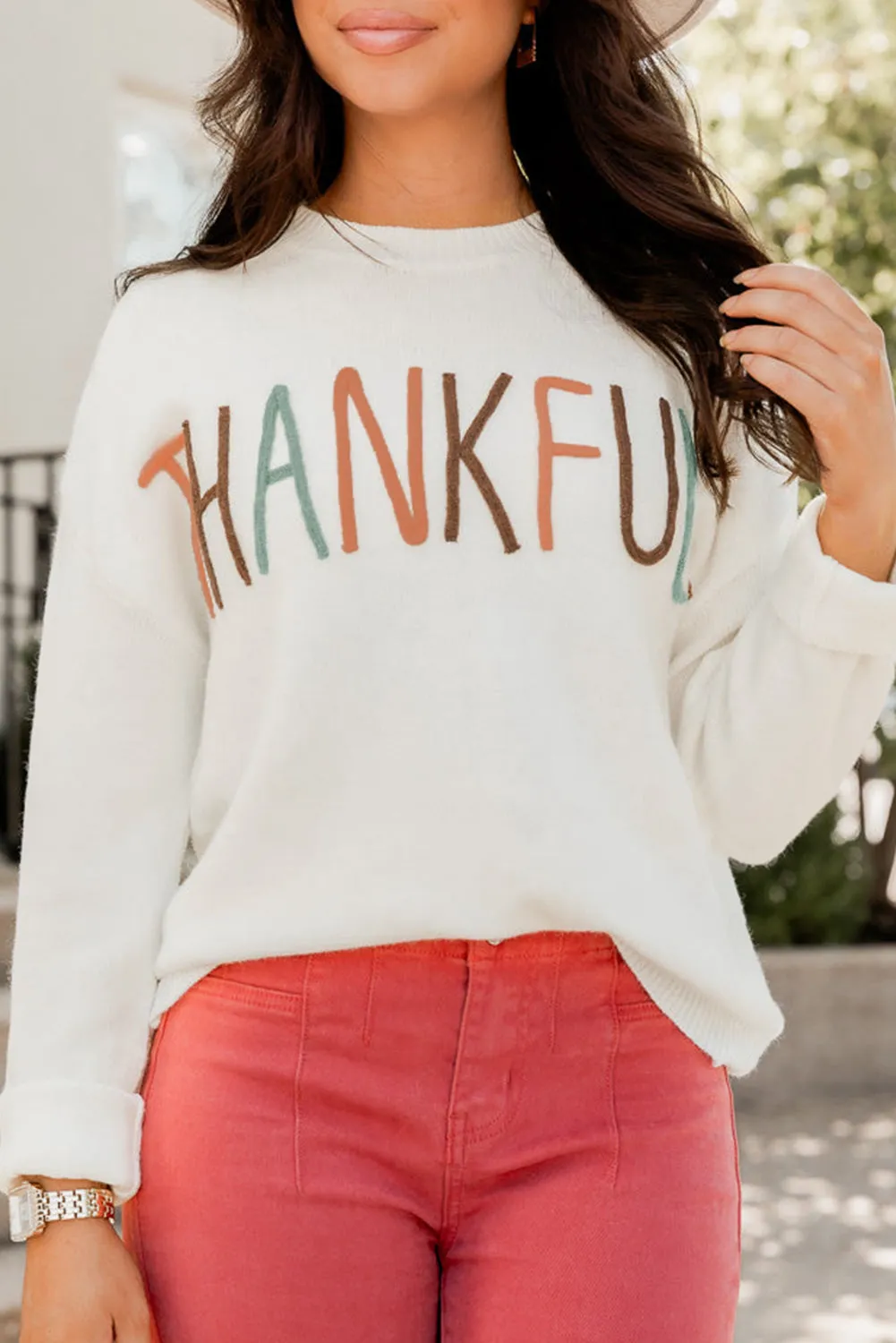 Thankful Embroidered Sweater