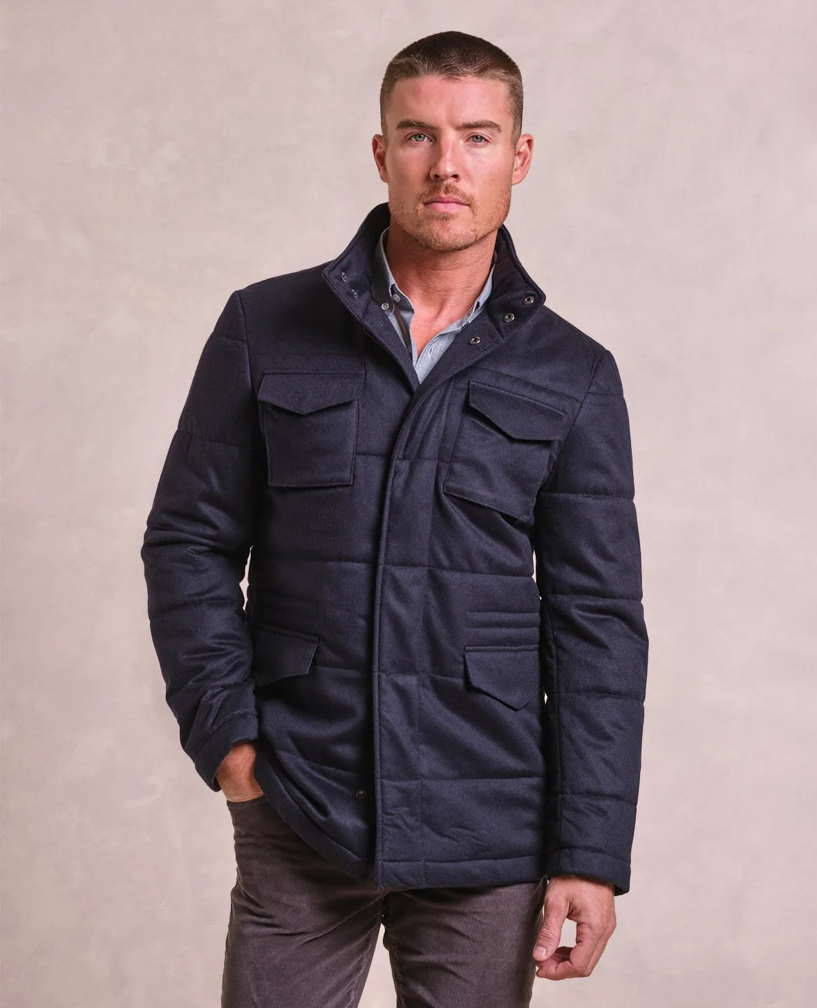 The Bryce - Italian Cashmere Quilted Field Jacket - Blue Midnight