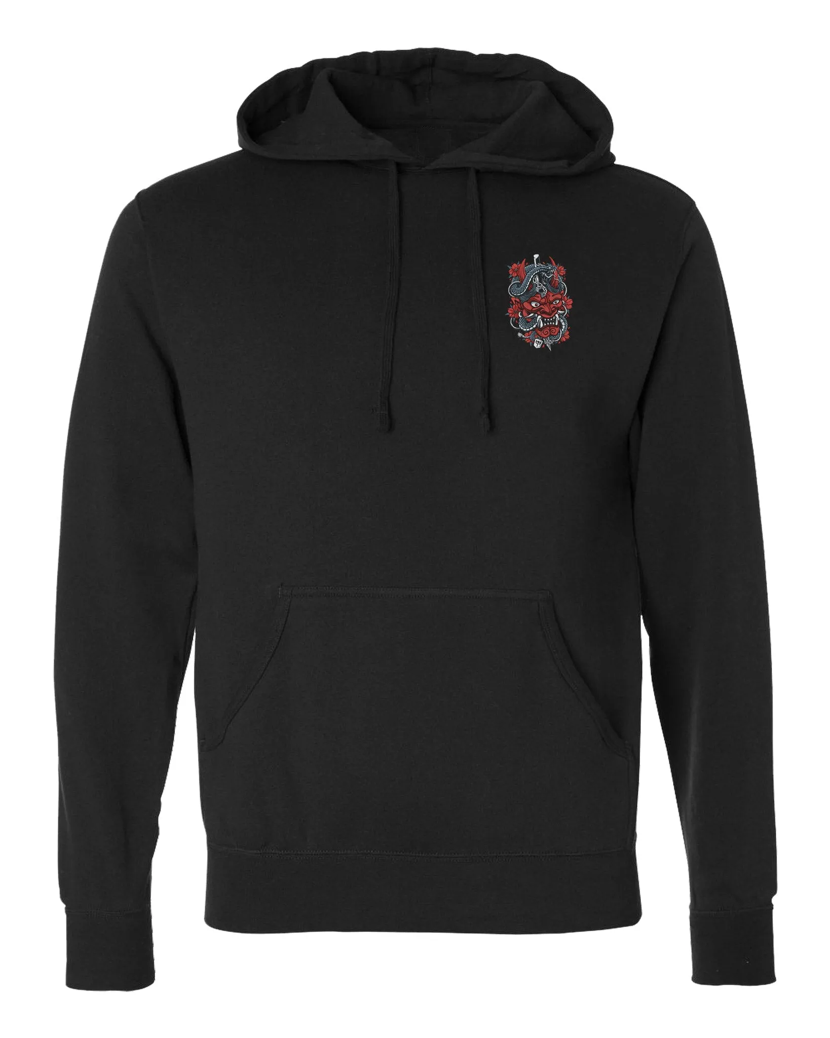 The Rage Never Dies - Hannya Mask - on Black Pullover Hoodie