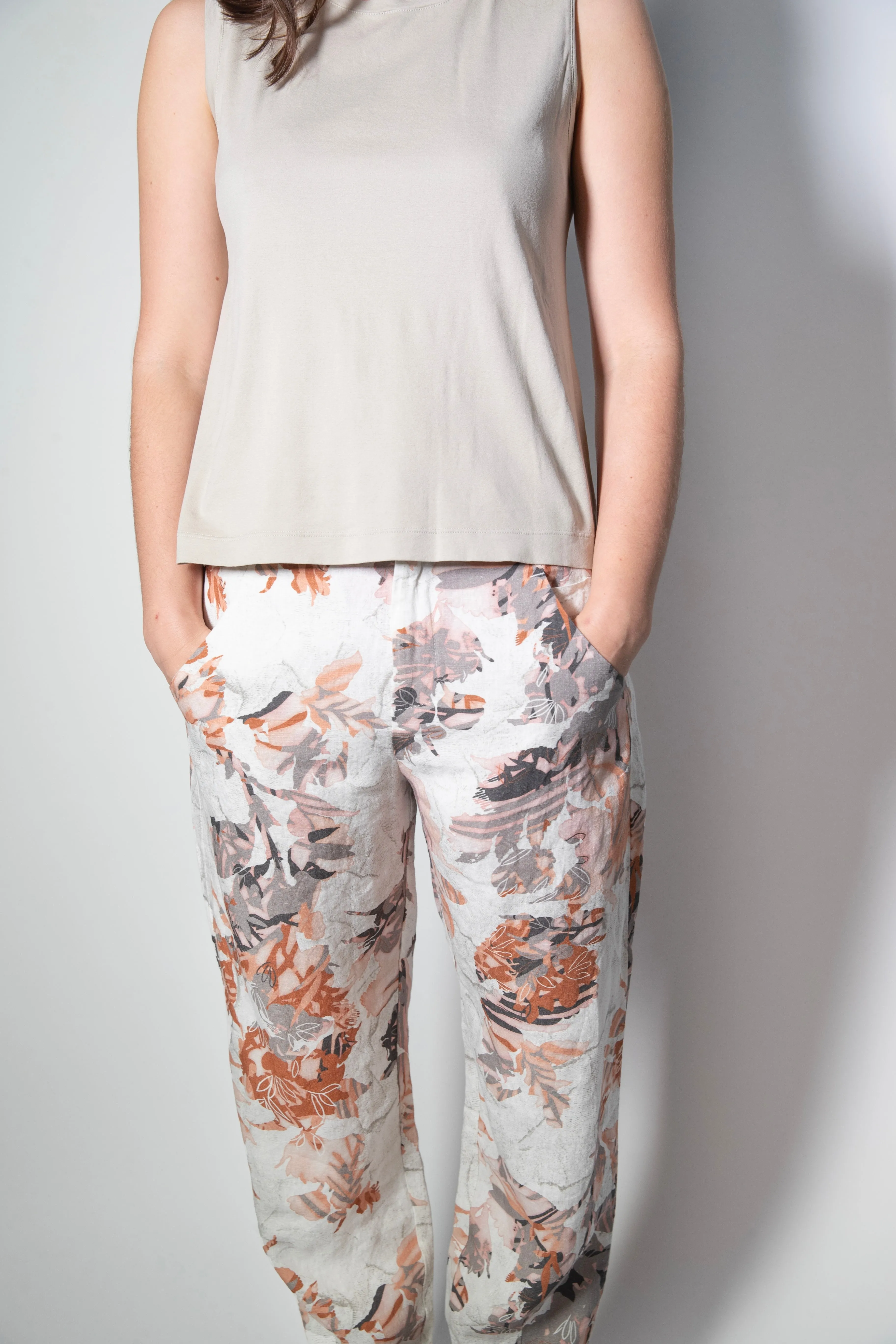 Transit Par Such Linen Ivory Soft Floral Print Trouser