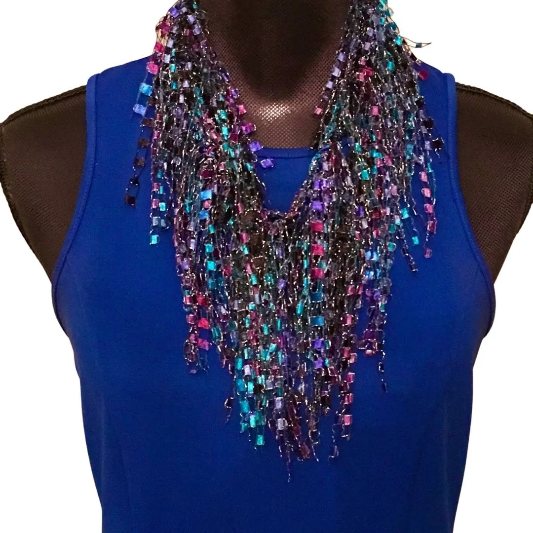 Turquoise Purple Black Scarf Necklace