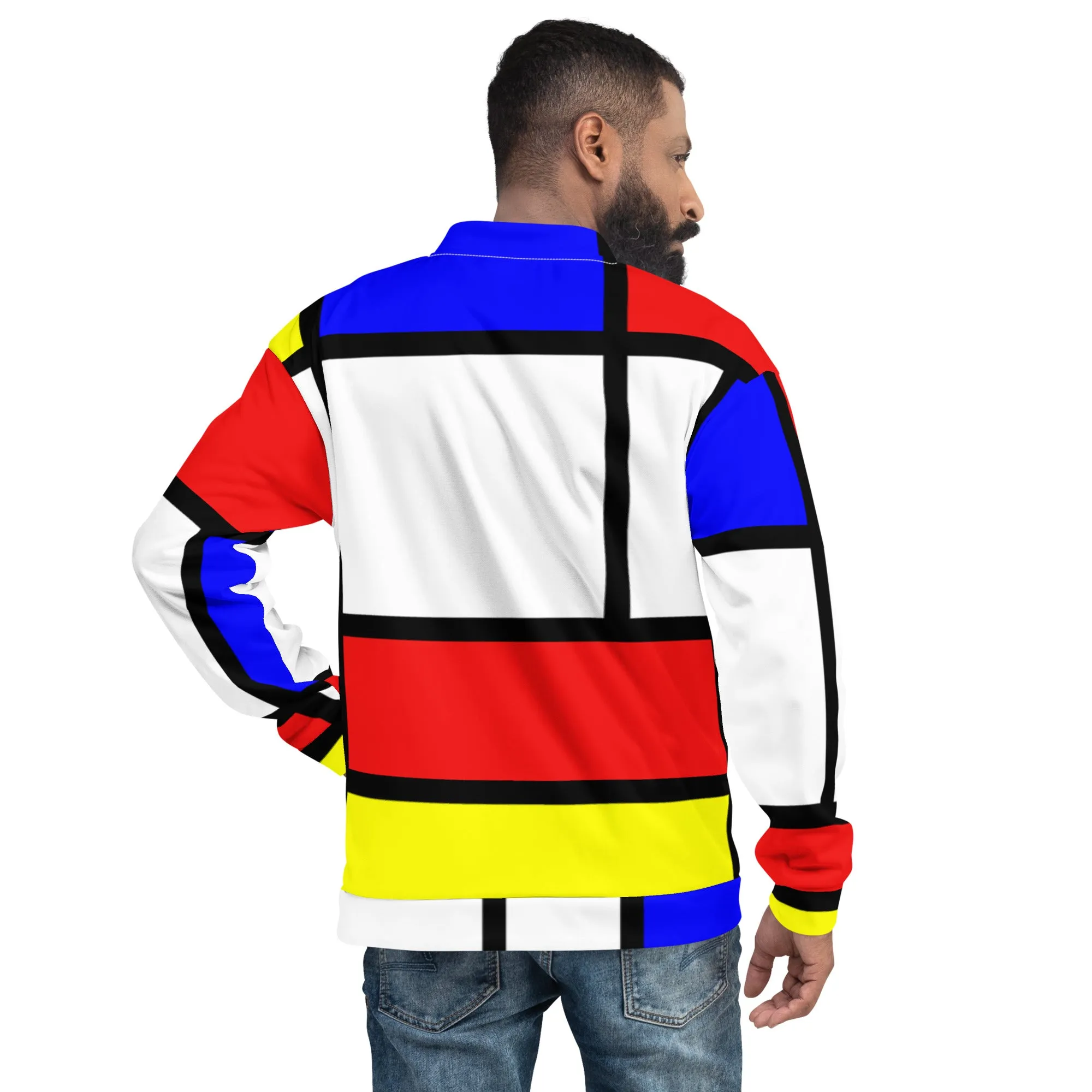 Unisex Bomber Jacket with Mondrian design