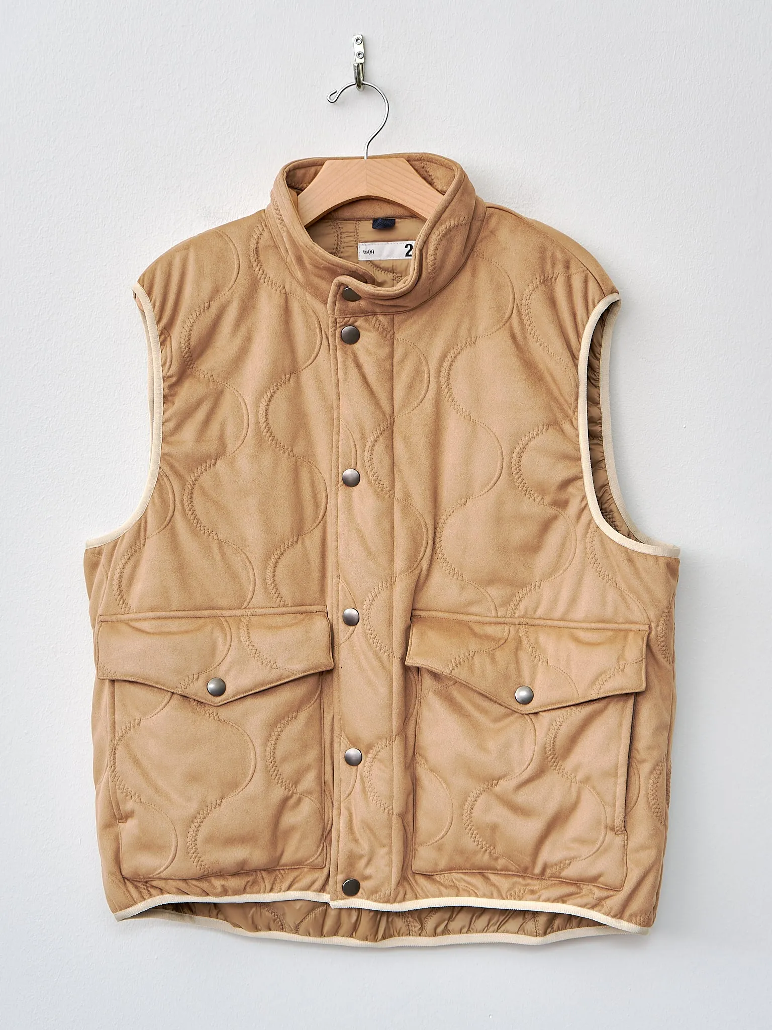 Vegan Nubuck Quilted High Neck Vest - Khaki