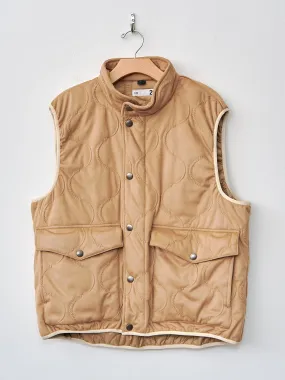 Vegan Nubuck Quilted High Neck Vest - Khaki