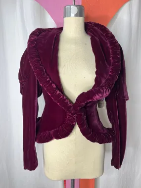 Vintage 1930s | Stunning Plum Velvet Jacket Blazer Wearable Art | Size S