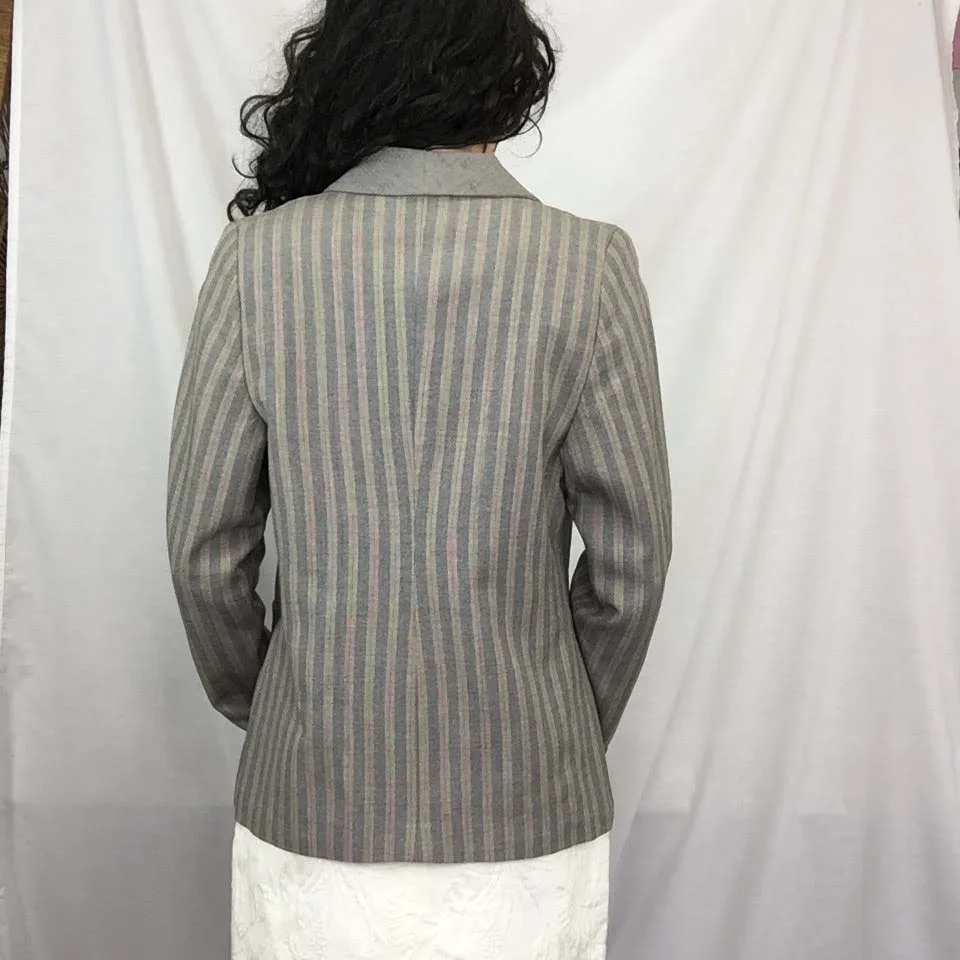 Vintage 1940s 1950s | Gray Striped Wartime Suit Coat Blazer Pinup Jacket | S