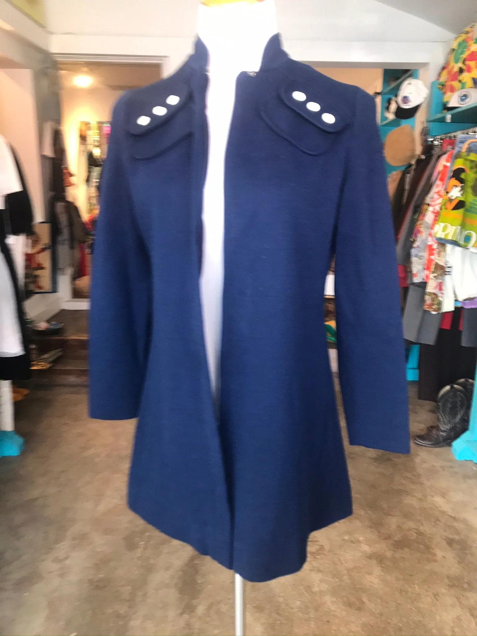 Vintage 1960's Mod Space Age Navy Blue White Button Jacket