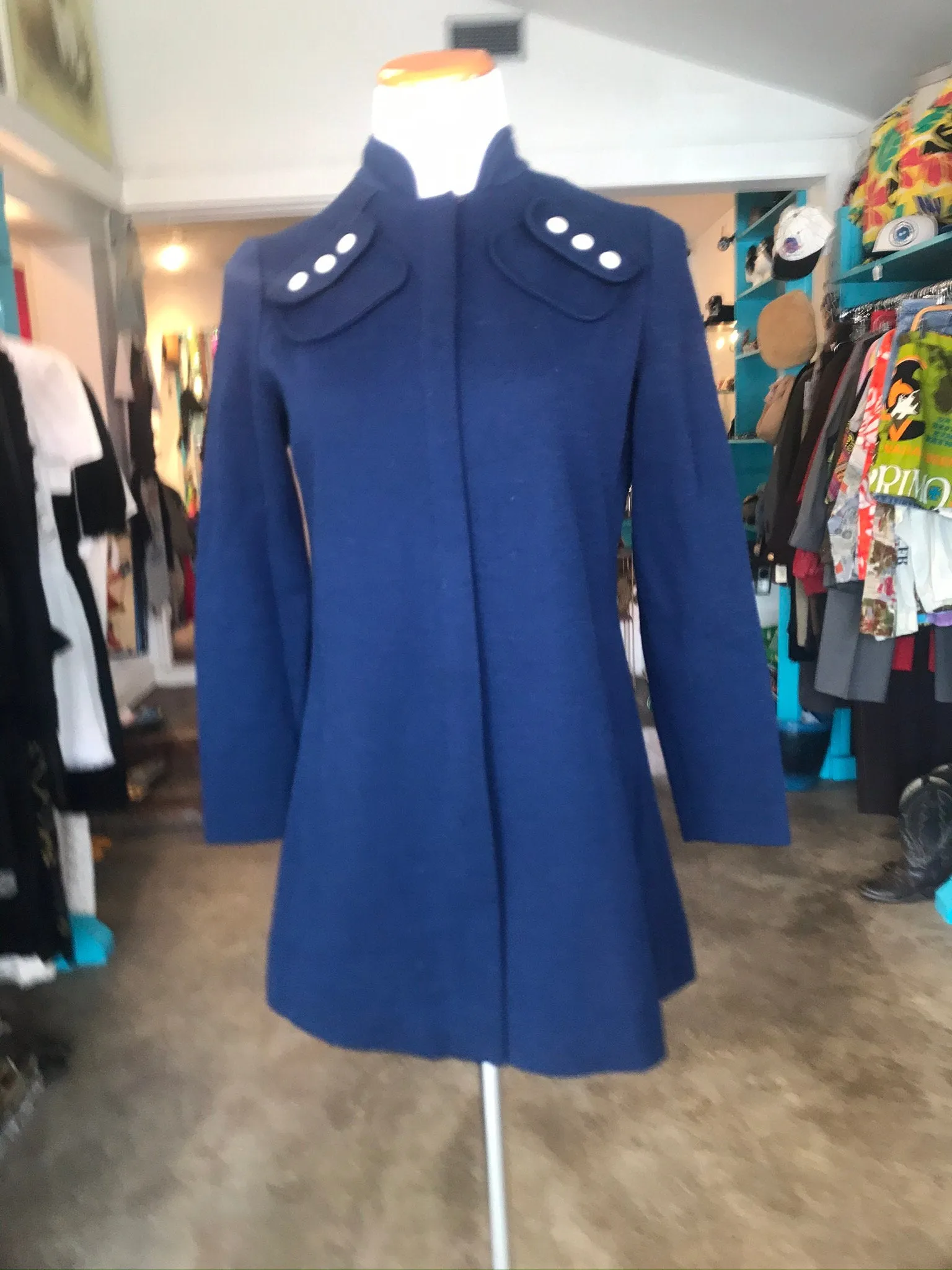 Vintage 1960's Mod Space Age Navy Blue White Button Jacket