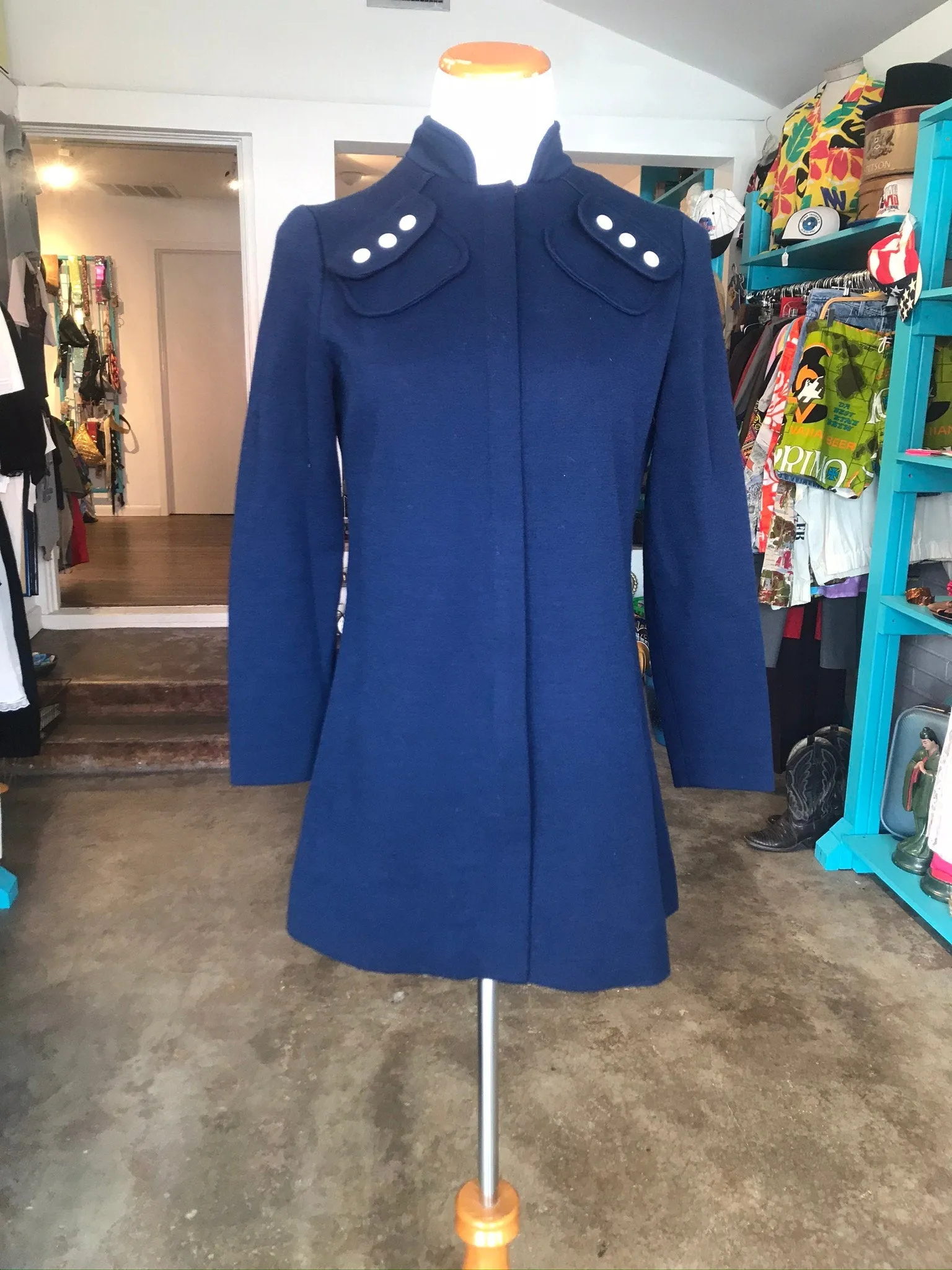 Vintage 1960's Mod Space Age Navy Blue White Button Jacket